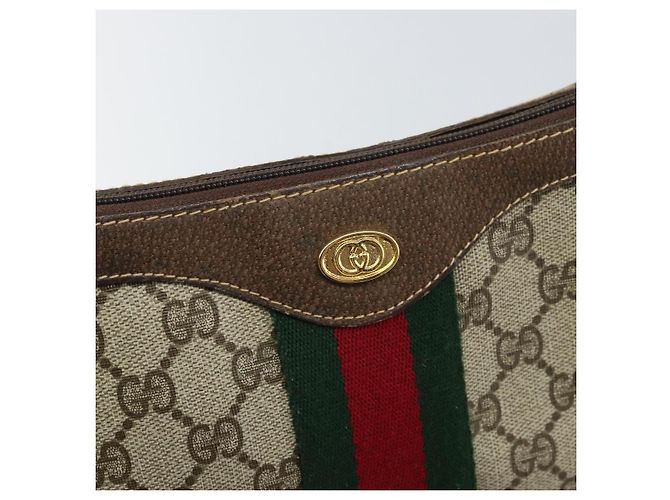 Borsa a Spalla GUCCI GG Supreme Web Sherry Line PVC Beige Rosso Auth 170320 - vista 17