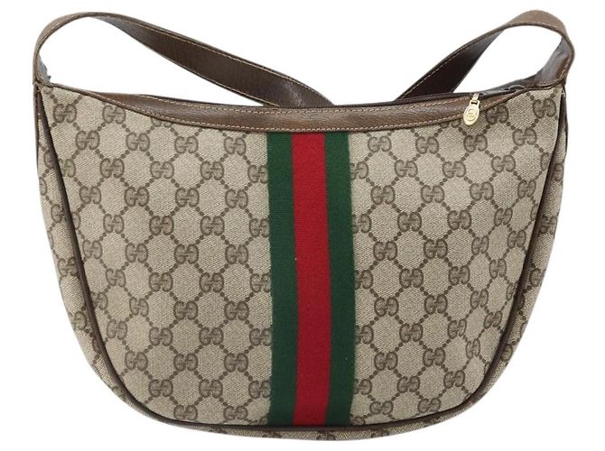 Borsa a Spalla GUCCI GG Supreme Web Sherry Line PVC Beige Rosso Auth 170320 - vista 2