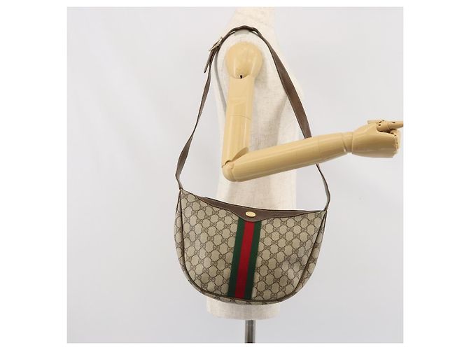 Borsa a Spalla GUCCI GG Supreme Web Sherry Line PVC Beige Rosso Auth 170320 - vista 23