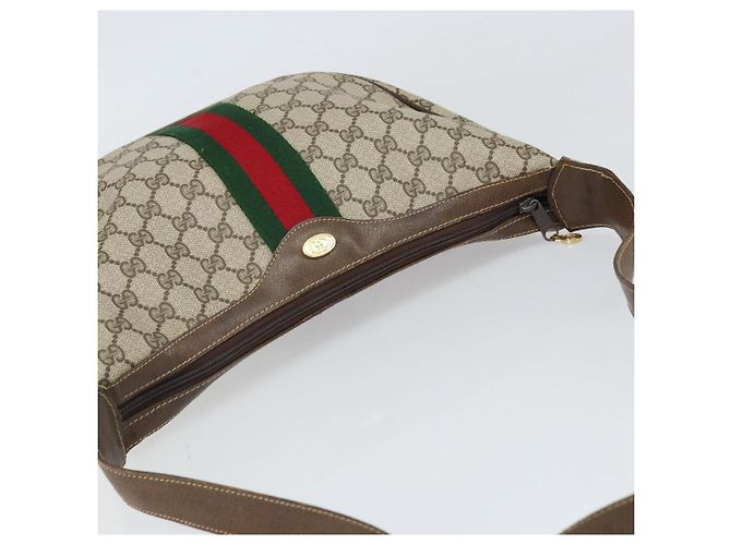 Borsa a Spalla GUCCI GG Supreme Web Sherry Line PVC Beige Rosso Auth 170320 - vista 6