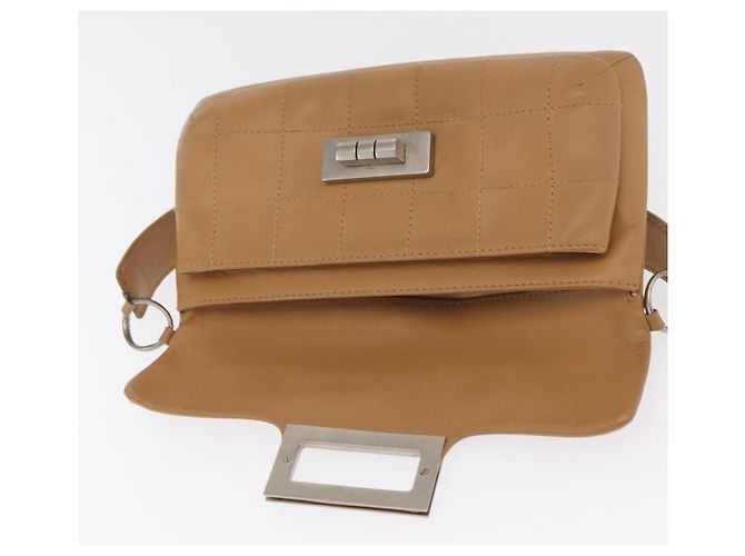 CHANEL Borsa a Spalla Choco Bar 2.55 Pelle Beige Argento CC Auth 169085 - vista 10