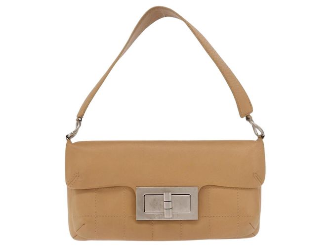 CHANEL Borsa a Spalla Choco Bar 2.55 Pelle Beige Argento CC Auth 169085 - vista 13