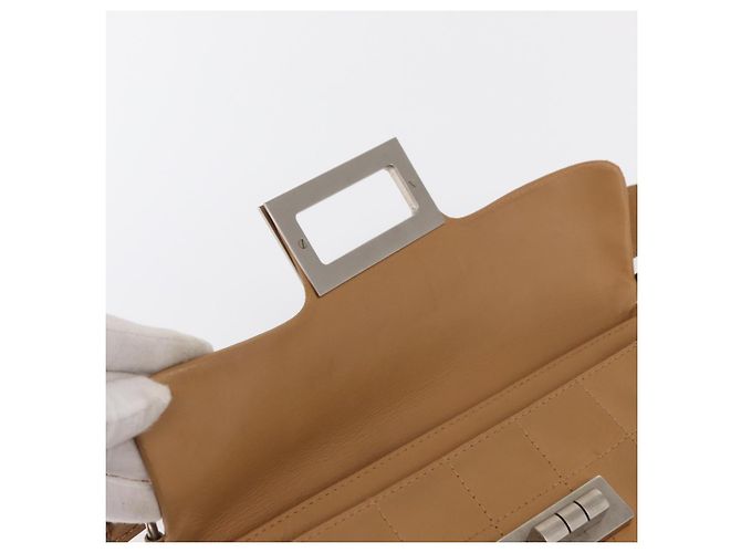 CHANEL Borsa a Spalla Choco Bar 2.55 Pelle Beige Argento CC Auth 169085 - vista 19