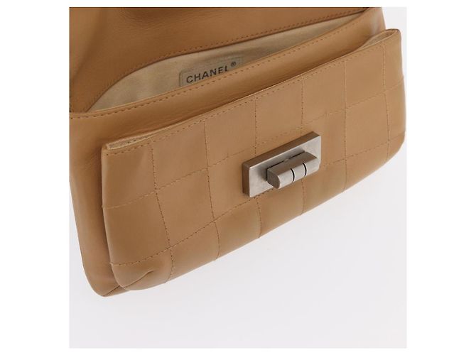 CHANEL Borsa a Spalla Choco Bar 2.55 Pelle Beige Argento CC Auth 169085 - vista 20