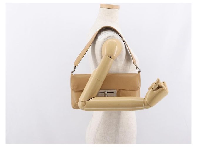 CHANEL Borsa a Spalla Choco Bar 2.55 Pelle Beige Argento CC Auth 169085 - vista 25
