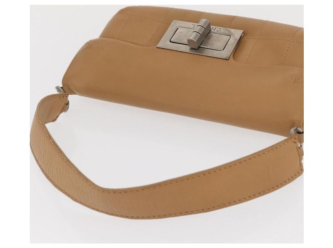CHANEL Borsa a Spalla Choco Bar 2.55 Pelle Beige Argento CC Auth 169085 - vista 6