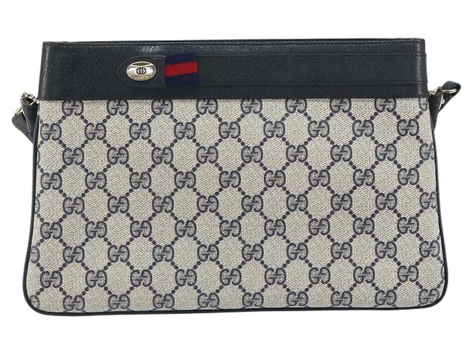 Borsa a Spalla Gucci GG Supreme Sherry Line PVC Blu Navy Oro 904 02 035 Auth gh1666 D'oro - vista 13
