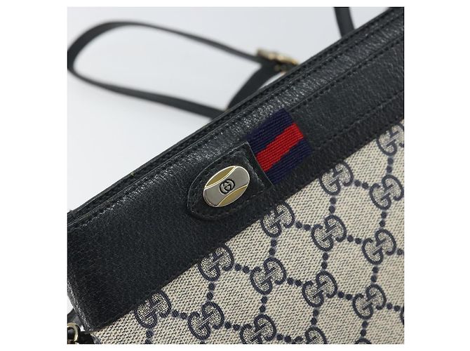 Borsa a Spalla Gucci GG Supreme Sherry Line PVC Blu Navy Oro 904 02 035 Auth gh1666 D'oro - vista 18