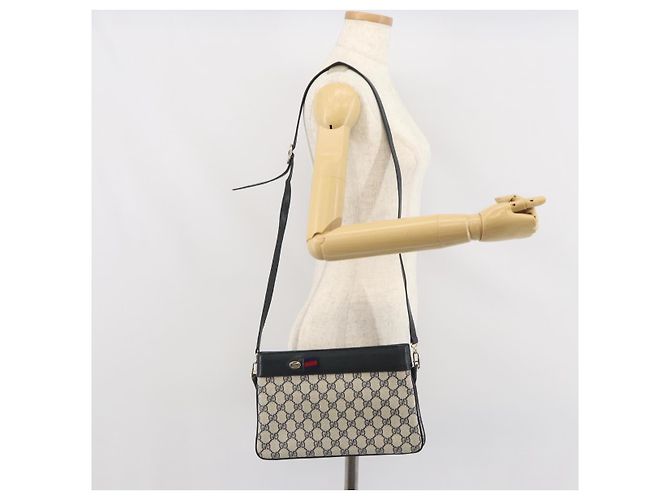 Borsa a Spalla Gucci GG Supreme Sherry Line PVC Blu Navy Oro 904 02 035 Auth gh1666 D'oro - vista 24
