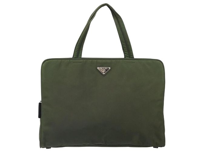 PRADA Borsa a mano in nylon verde argento Auth 170503 - vista 13