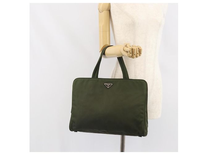 PRADA Borsa a mano in nylon verde argento Auth 170503 - vista 25