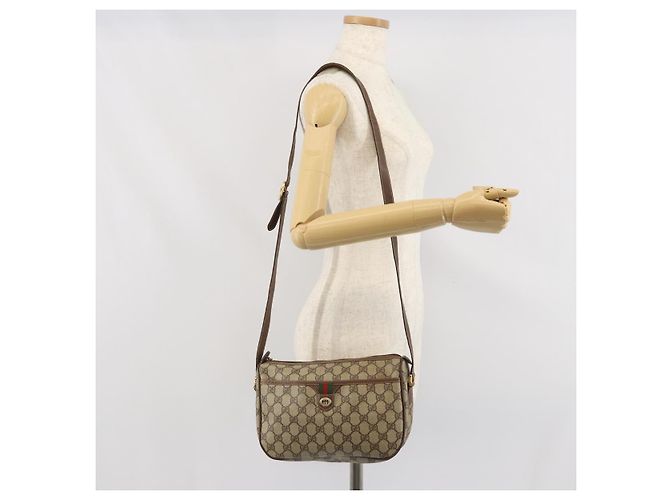 Borsa Sherry Line GG Supreme Web di GUCCI in PVC beige e oro 89 02 077 Auth ka2041 D'oro - vista 24