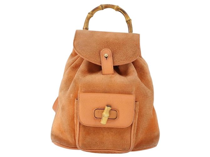 Zaino in suede Gucci Bamboo arancione oro Auth 169373 D'oro - vista 13