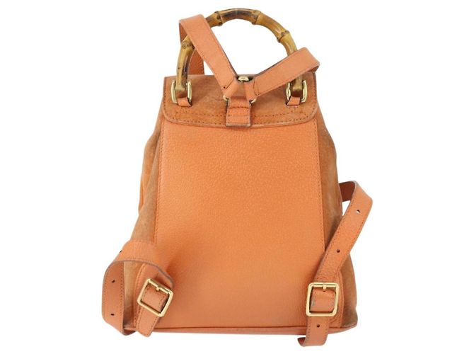 Zaino in suede Gucci Bamboo arancione oro Auth 169373 D'oro - vista 2