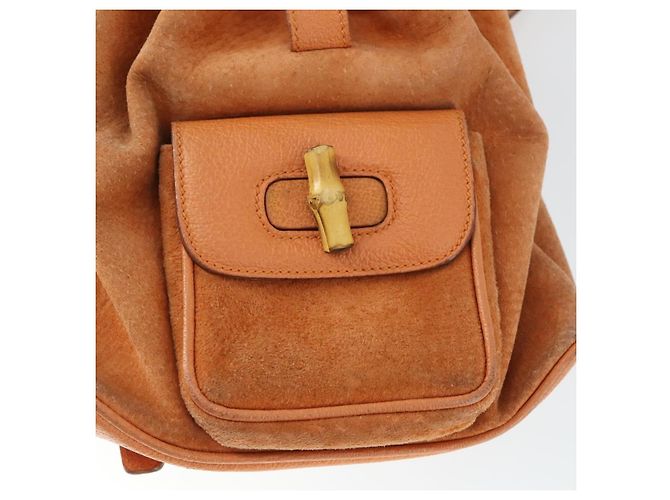 Zaino in suede Gucci Bamboo arancione oro Auth 169373 D'oro - vista 26