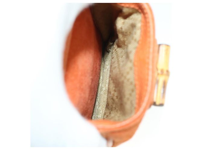 Zaino in suede Gucci Bamboo arancione oro Auth 169373 D'oro - vista 27