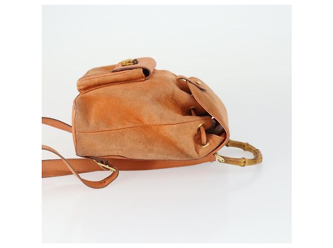 Zaino in suede Gucci Bamboo arancione oro Auth 169373 D'oro - vista 3