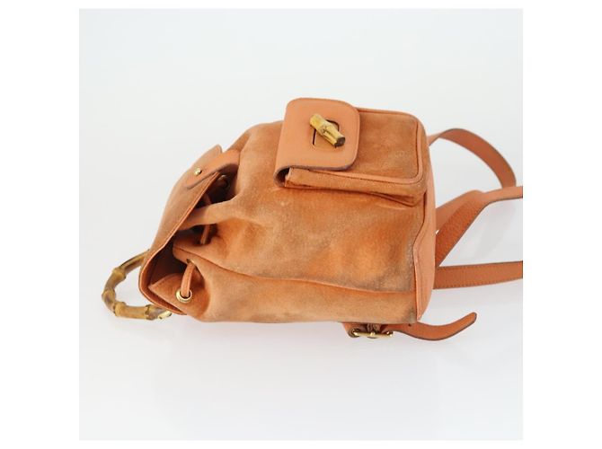 Zaino in suede Gucci Bamboo arancione oro Auth 169373 D'oro - vista 4