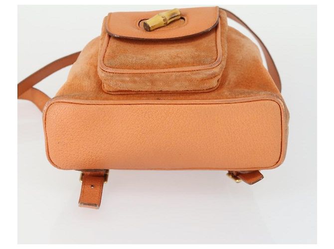 Zaino in suede Gucci Bamboo arancione oro Auth 169373 D'oro - vista 5
