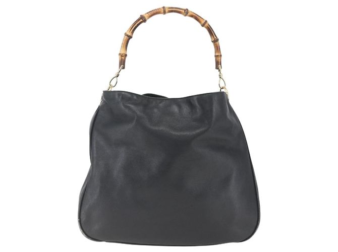 Borsa a Spalla in Pelle Gucci Bamboo 2way Nera Oro 001 1577 Auth 167922 Nero D'oro - vista 13