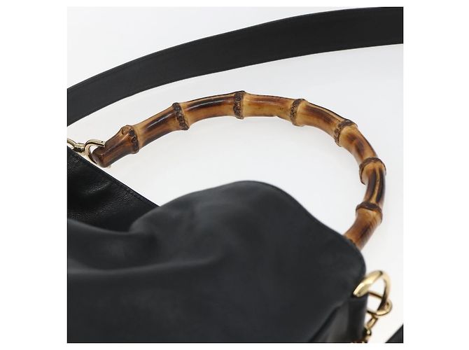 Borsa a Spalla in Pelle Gucci Bamboo 2way Nera Oro 001 1577 Auth 167922 Nero D'oro - vista 14