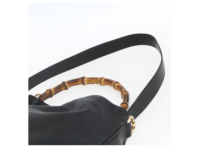 Borsa a Spalla in Pelle Gucci Bamboo 2way Nera Oro 001 1577 Auth 167922 Nero D'oro - vista 15