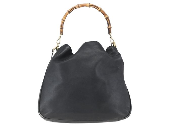 Borsa a Spalla in Pelle Gucci Bamboo 2way Nera Oro 001 1577 Auth 167922 Nero D'oro - vista 2