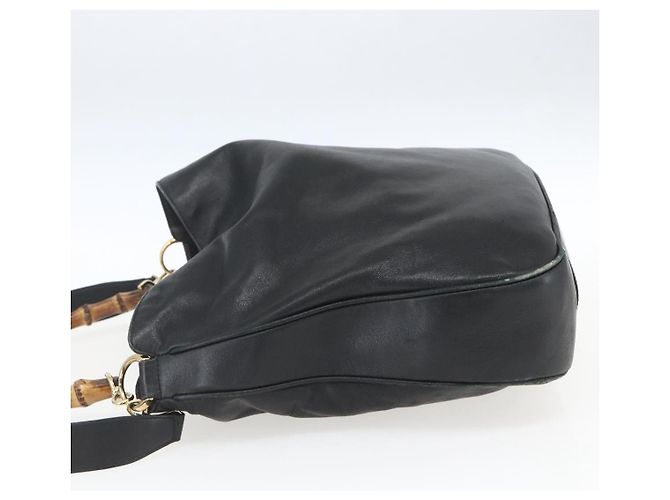 Borsa a Spalla in Pelle Gucci Bamboo 2way Nera Oro 001 1577 Auth 167922 Nero D'oro - vista 3
