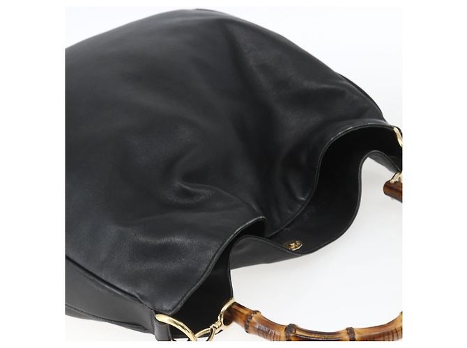 Borsa a Spalla in Pelle Gucci Bamboo 2way Nera Oro 001 1577 Auth 167922 Nero D'oro - vista 6