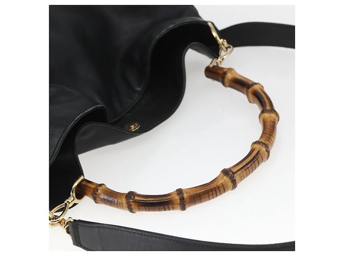 Borsa a Spalla in Pelle Gucci Bamboo 2way Nera Oro 001 1577 Auth 167922 Nero D'oro - vista 7