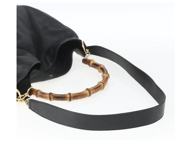 Borsa a Spalla in Pelle Gucci Bamboo 2way Nera Oro 001 1577 Auth 167922 Nero D'oro - vista 8