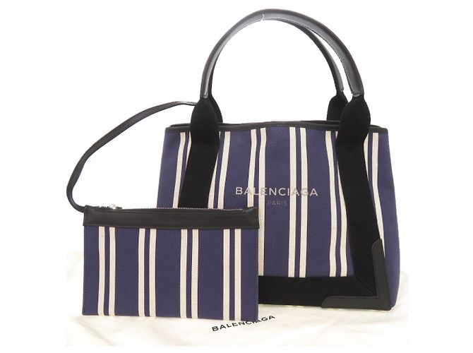 Everyday Balenciaga Navy Cabas Tote Tasche Schwarz Weiß Marineblau - Ansicht 2
