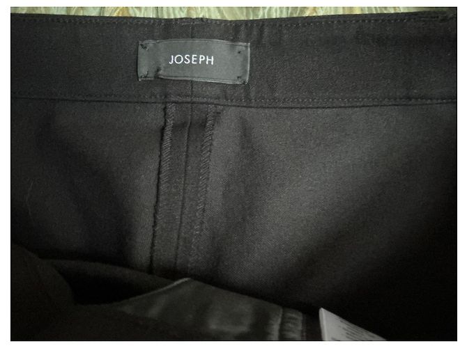 Calças Joseph Pretas de Algodão Stretch e Couro Preto - vista 5