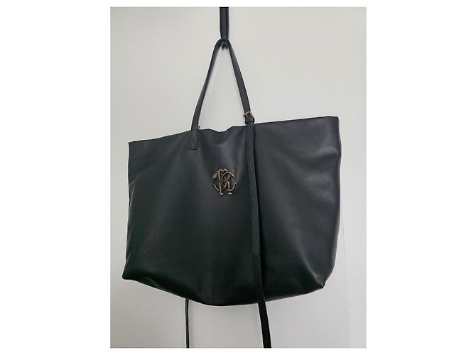 Borsa shopping Roberto Cavalli Monogramma Mirror Snake in pelle nera Nero - vista 10
