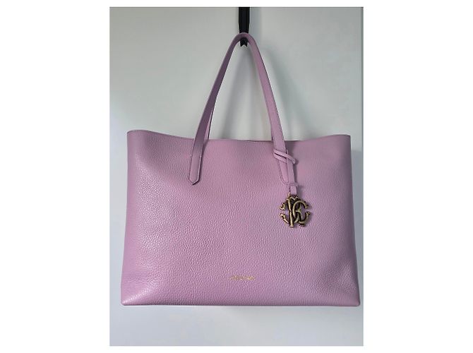 Bolso tote Roberto Cavalli de cuero texturizado lavanda Rosa Púrpura - vista 12