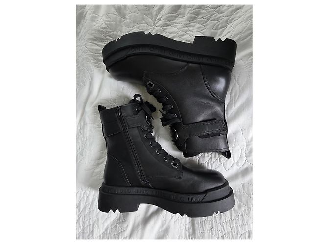 Stivali Ranger con piattaforma in pelle nera Liu.Jo Nero - vista 3