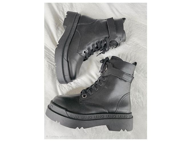 Stivali Ranger con piattaforma in pelle nera Liu.Jo Nero - vista 6
