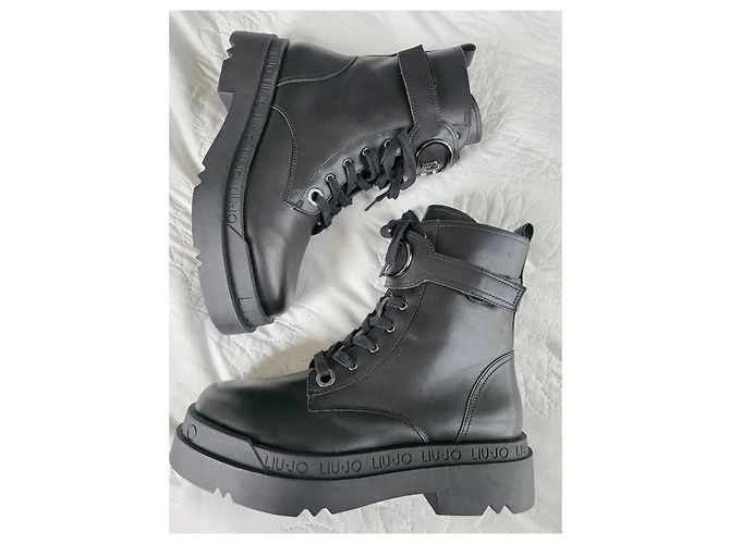 Stivali Ranger con piattaforma in pelle nera Liu.Jo Nero - vista 7