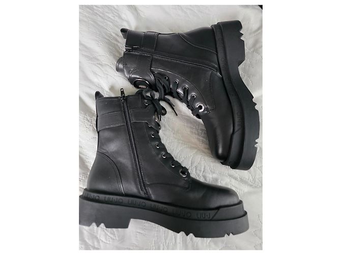 Stivali Ranger con piattaforma in pelle nera Liu.Jo Nero - vista 8