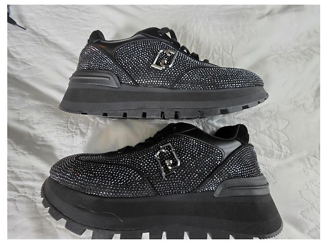 Sneakers Liu.Jo Nere in Pelle e Strass Nero - vista 4