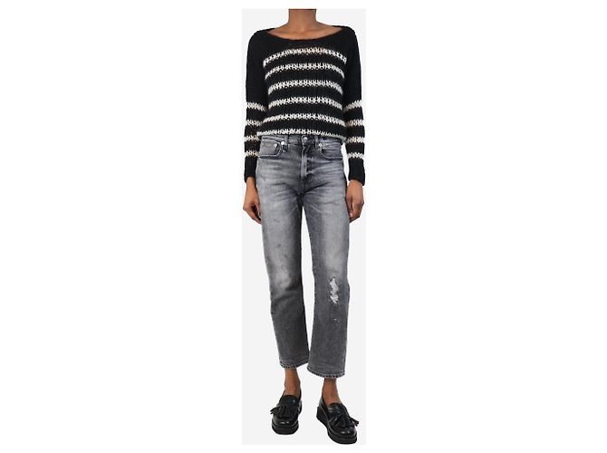 Saint Laurent Schwarz gestreifter Mohair-Mix-Pullover - Größe XS - Ansicht 2