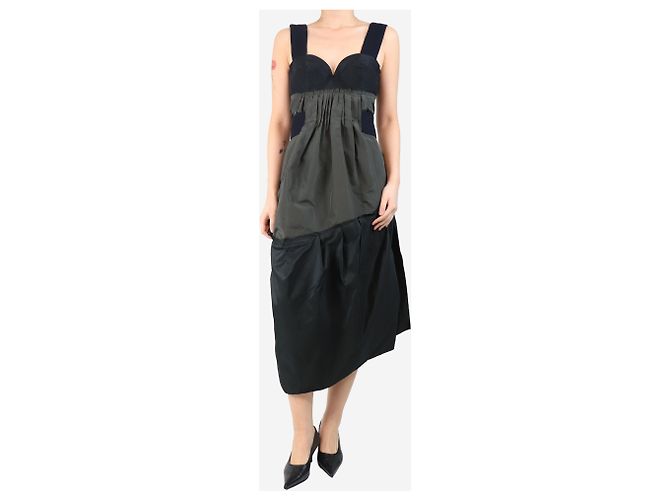 Prada Abito midi a contrasto kaki e nero - taglia UK 10 - vista 3