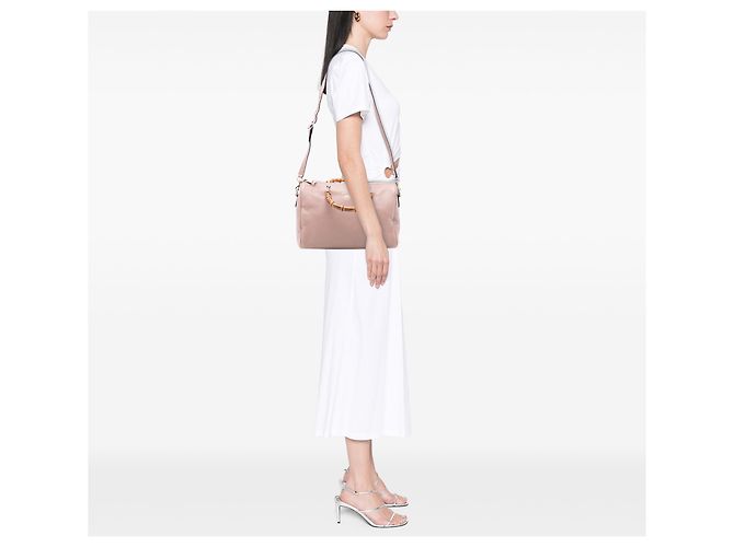 Bamboo Borsa Boston Shopper media in pelle di vitello rosa con bambù Gucci - vista 7