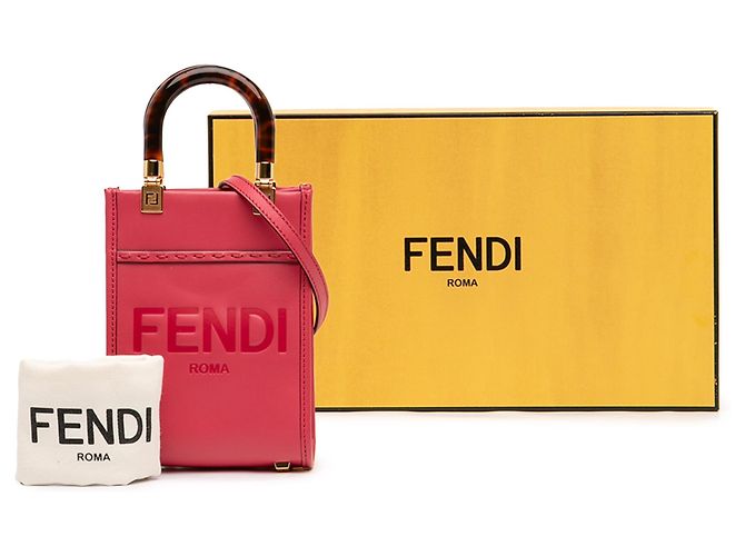 Fendi Mini Borsa Sunshine Shopper in Pelle Rosa - vista 10