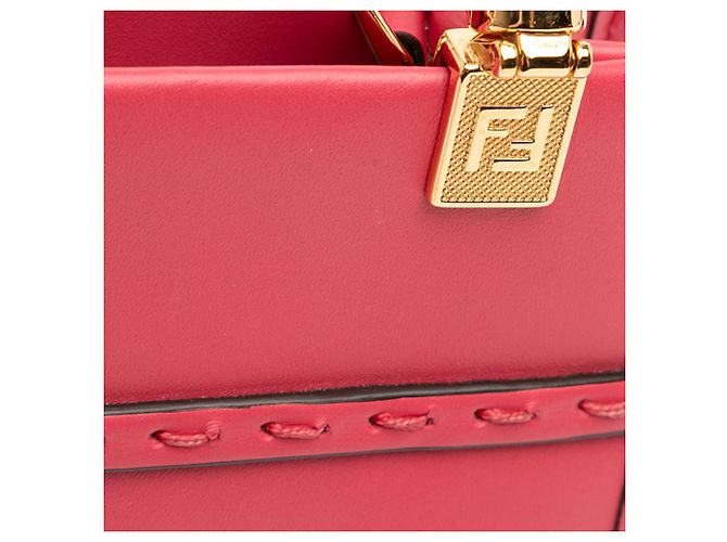 Fendi Mini Borsa Sunshine Shopper in Pelle Rosa - vista 7