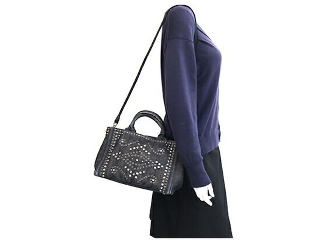 Borsa Prada Canapa in denim blu navy - vista 10