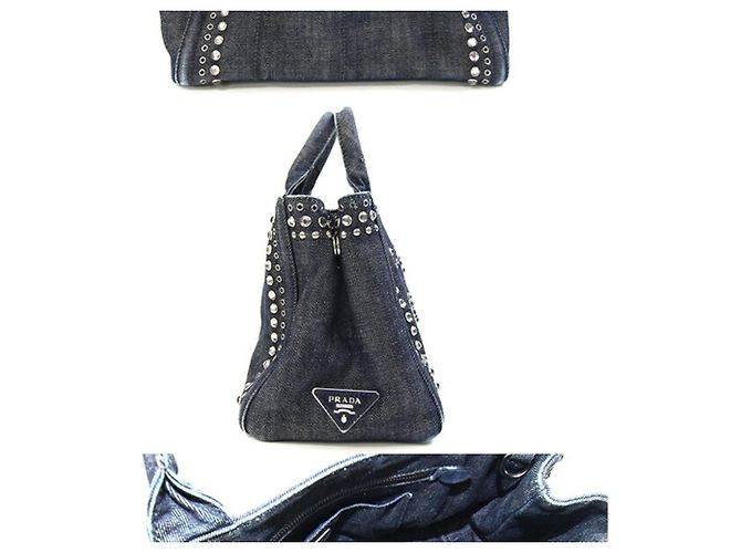 Borsa Prada Canapa in denim blu navy - vista 2
