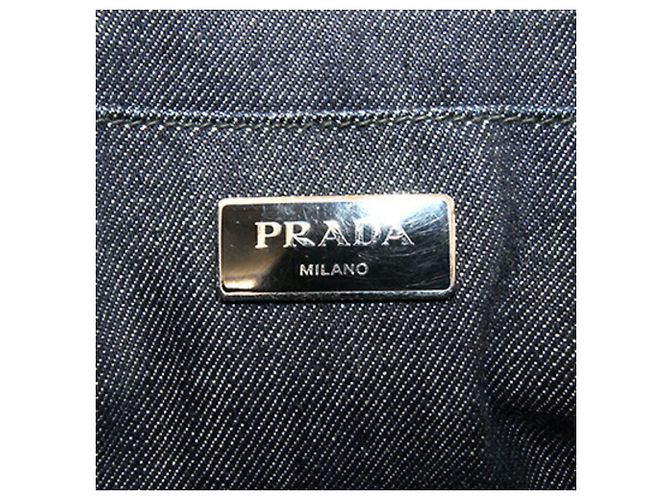 Borsa Prada Canapa in denim blu navy - vista 3