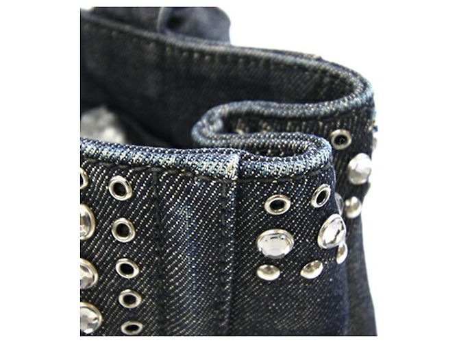 Borsa Prada Canapa in denim blu navy - vista 6