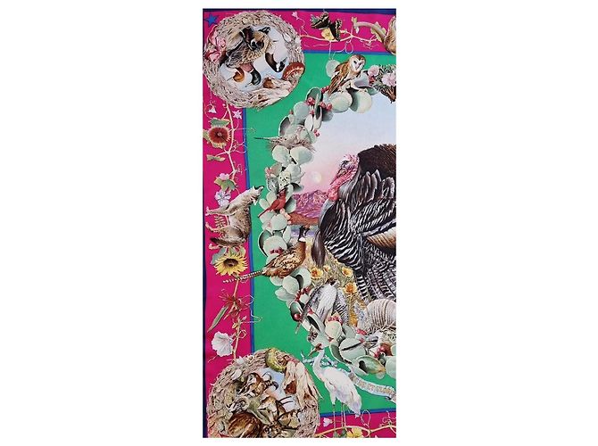 Foulard in seta "Fauna e Flora del Texas" di Hermès Marrone Rosa Blu Beige Verde - vista 10